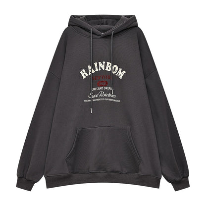 QIUQIU_STUDIO_American_Letter_Print_Loose_Thick_Fleece_Hooded_Women&