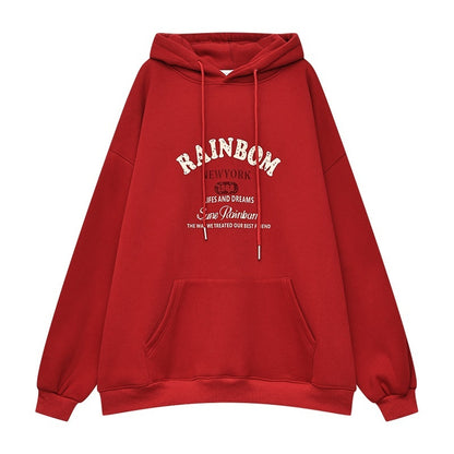 QIUQIU_STUDIO_American_Letter_Print_Loose_Thick_Fleece_Hooded_Women&