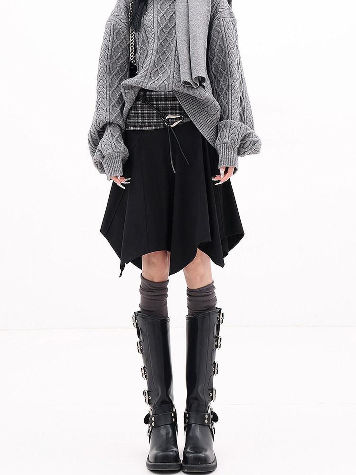 QIUQIU STUDIO American Plaid Patchwork Asymmetric A Line Women&
