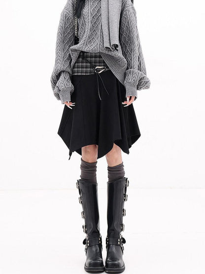 QIUQIU STUDIO American Plaid Patchwork Asymmetric A Line Women&