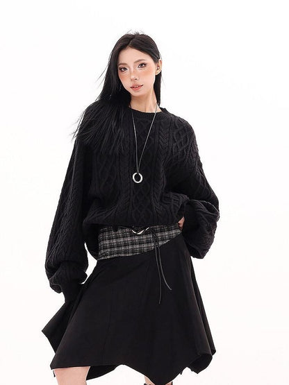 QIUQIU STUDIO American Plaid Patchwork Asymmetric A Line Women&