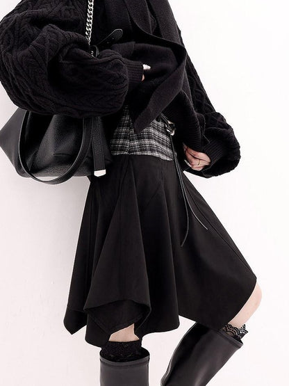 QIUQIU STUDIO American Plaid Patchwork Asymmetric A Line Women&