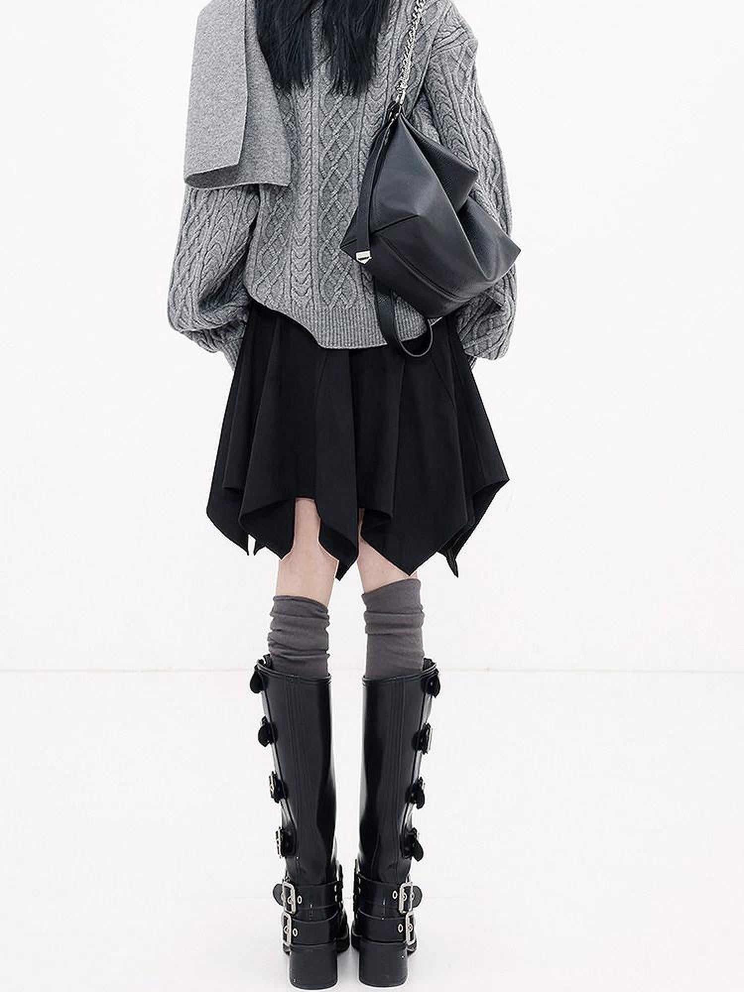 QIUQIU STUDIO American Plaid Patchwork Asymmetric A Line Women&
