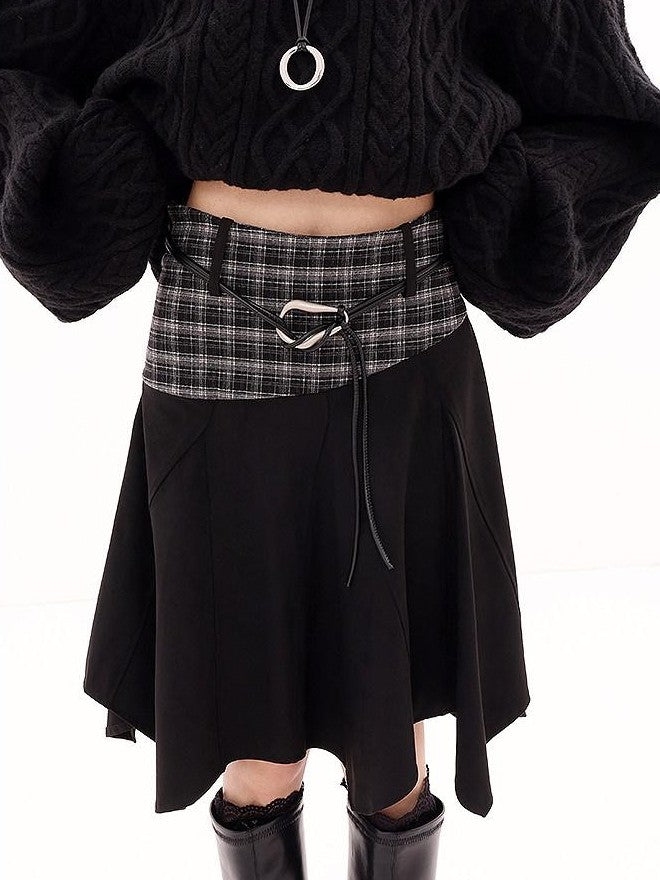 QIUQIU STUDIO American Plaid Patchwork Asymmetric A Line Women&