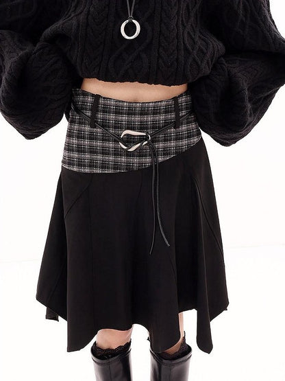 QIUQIU STUDIO American Plaid Patchwork Asymmetric A Line Women&