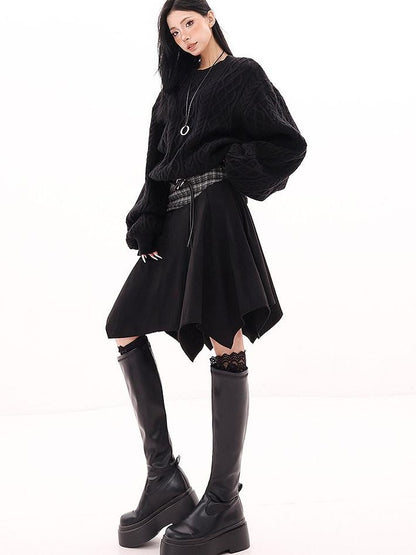 QIUQIU STUDIO American Plaid Patchwork Asymmetric A Line Women&