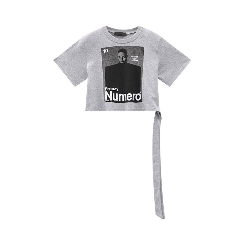 QIUQIU_STUDIO_American_Printed_Tie_Front_Slim_Fit_Short_Sleeve_Crew_Neck_Women&