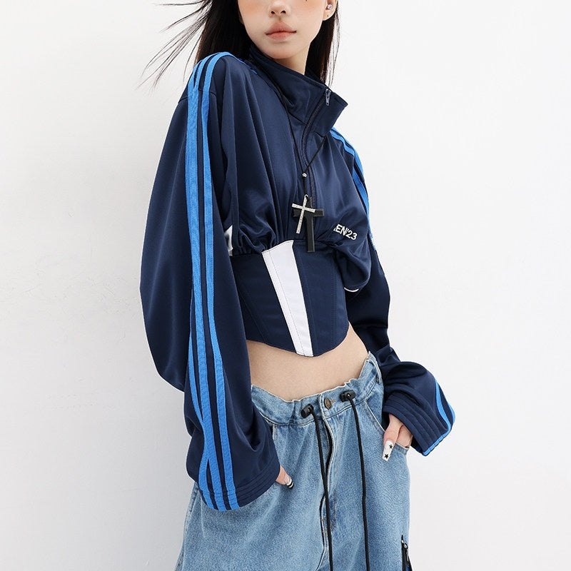 QIUQIU_STUDIO_American_Retro_Cinched_Waist_Tie_Stand_Collar_Zipper_Women&