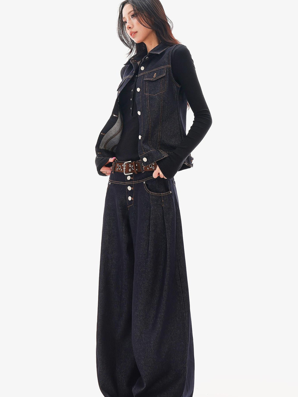 QIUQIU STUDIO American Style Topstitched Button Fly Women&
