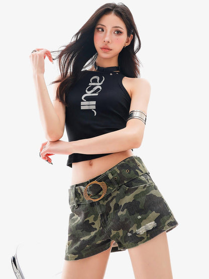 QIUQIU STUDIO American Vintage Camouflage Distressed Slim Women&