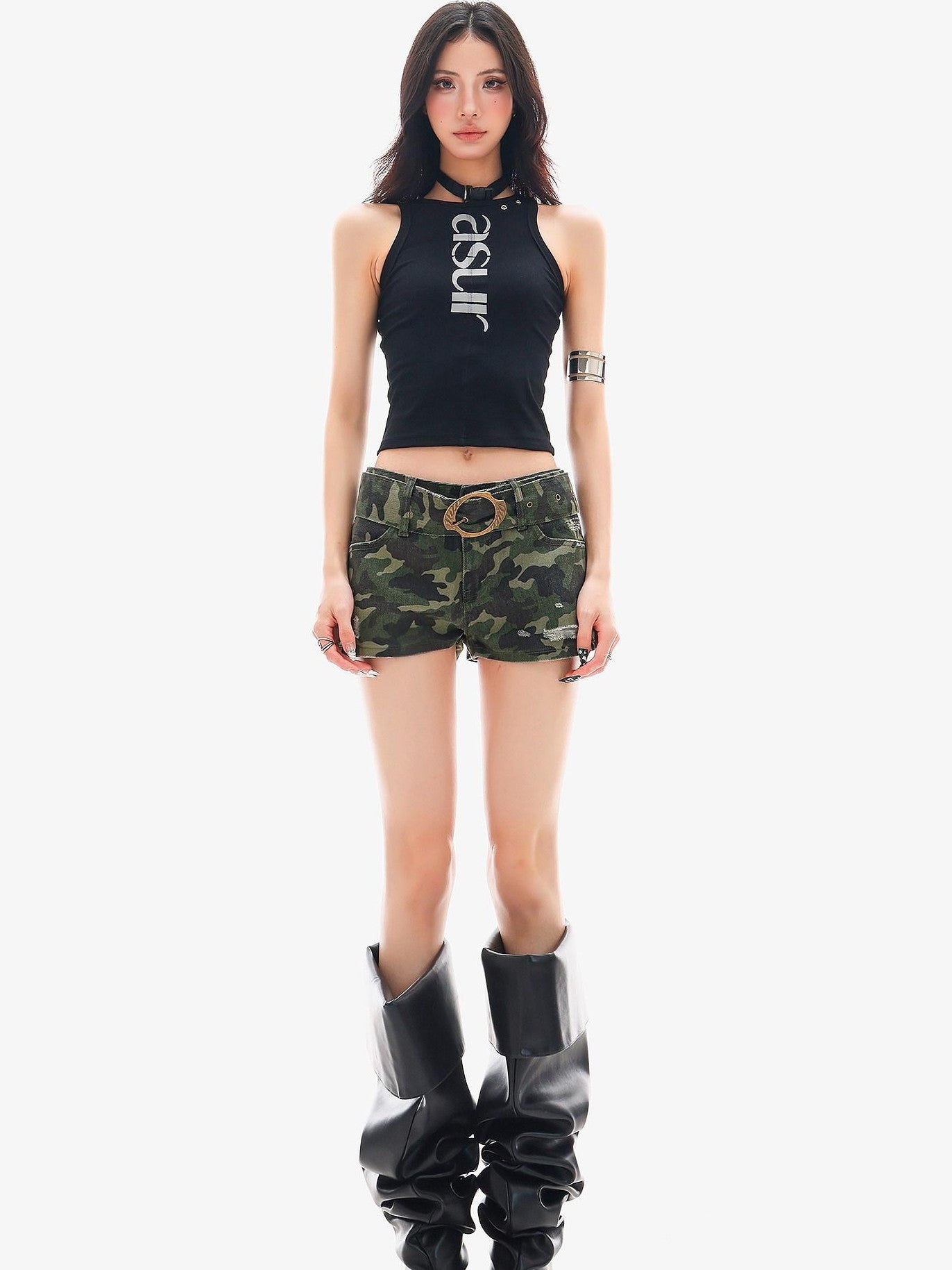 QIUQIU STUDIO American Vintage Camouflage Distressed Slim Women&