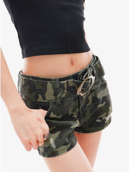 QIUQIU STUDIO American Vintage Camouflage Distressed Slim Women&