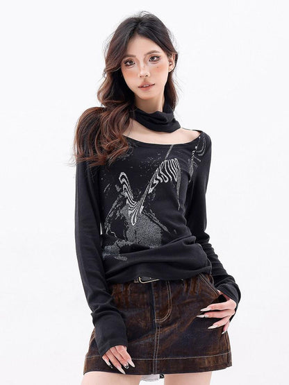 QIUQIU STUDIO American Vintage Scarf Neck Printed Women&