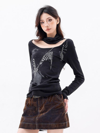 QIUQIU STUDIO American Vintage Scarf Neck Printed Women&