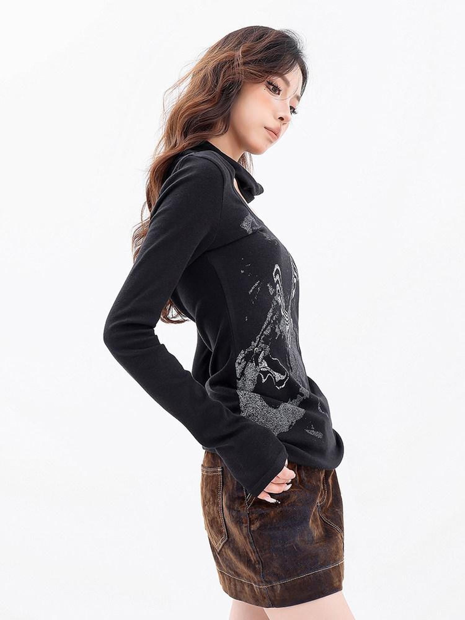 QIUQIU STUDIO American Vintage Scarf Neck Printed Women&