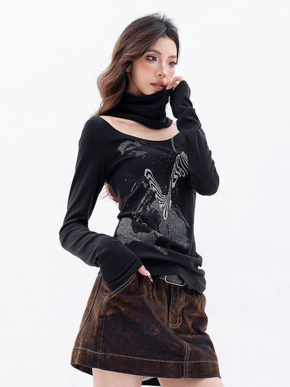QIUQIU STUDIO American Vintage Scarf Neck Printed Women&