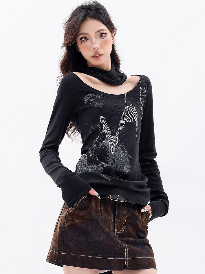 QIUQIU STUDIO American Vintage Scarf Neck Printed Women&