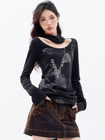 QIUQIU STUDIO American Vintage Scarf Neck Printed Women&