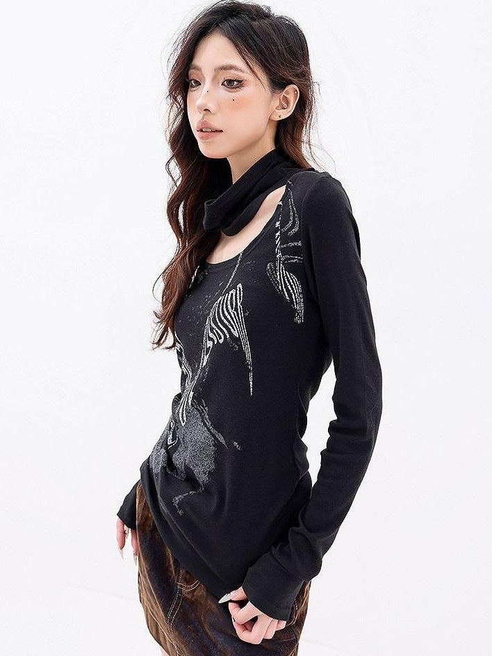 QIUQIU STUDIO American Vintage Scarf Neck Printed Women&