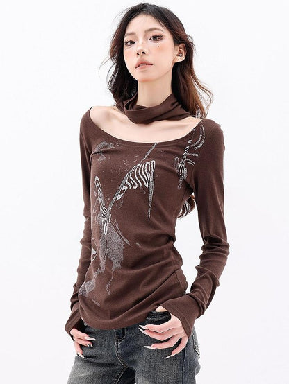 QIUQIU STUDIO American Vintage Scarf Neck Printed Women&