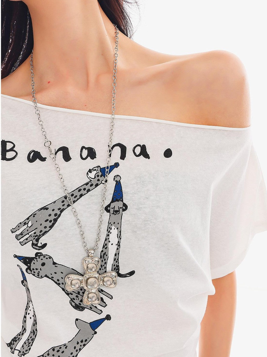 QIUQIU STUDIO Animal Letter Print Tie Shoulder Cropped Loose Women&