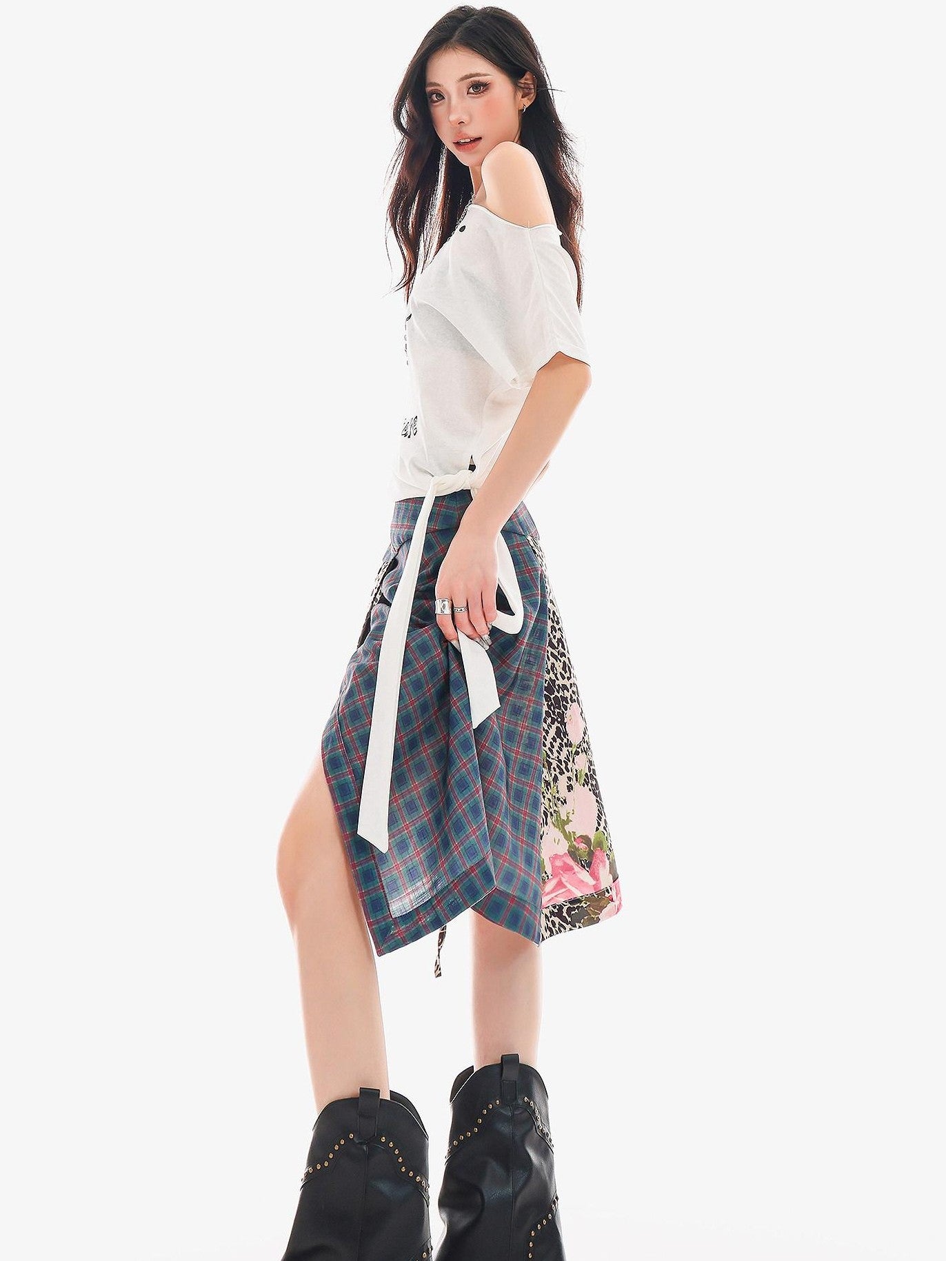 QIUQIU STUDIO Animal Letter Print Tie Shoulder Cropped Loose Women&
