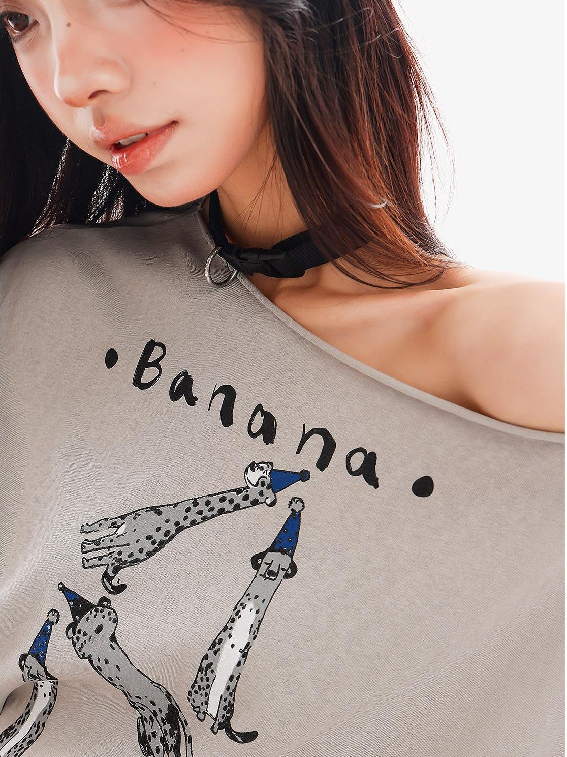 QIUQIU STUDIO Animal Print Letter Tie Loose One Shoulder Women&