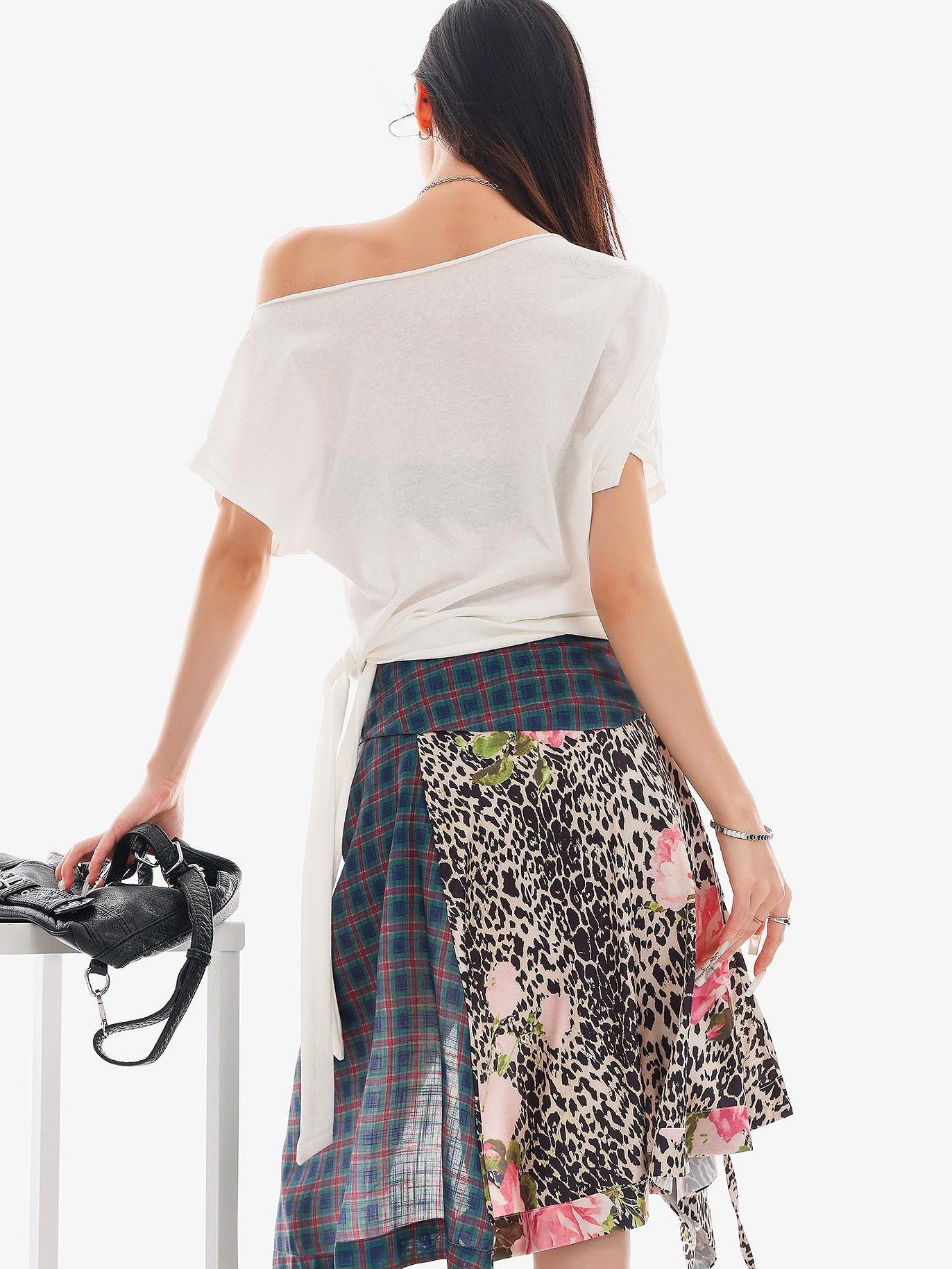 QIUQIU STUDIO Animal Print Letter Tie Loose One Shoulder Women&