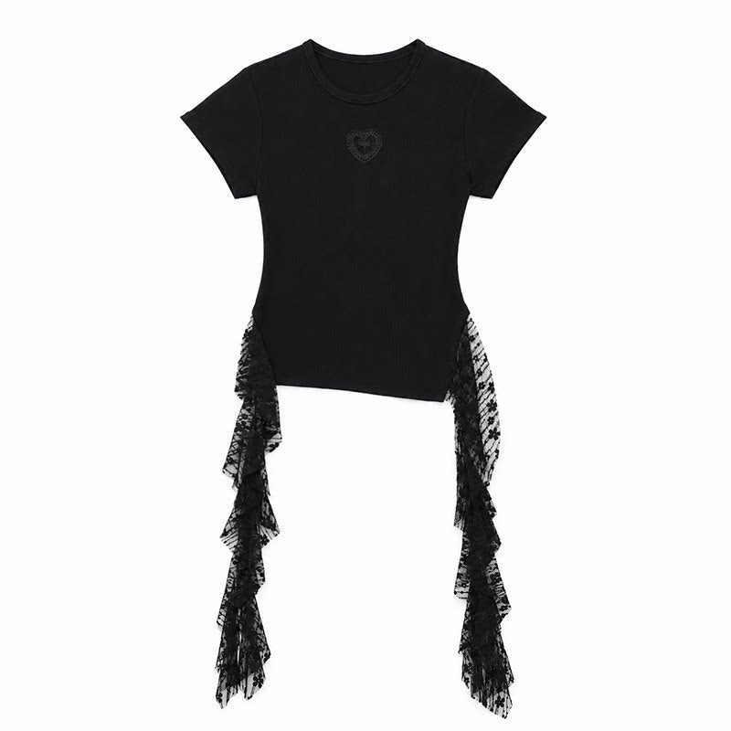 QIUQIU_STUDIO_Asymmetric_Hem_Lace_Panel_Cutout_Round_Neck_Women&