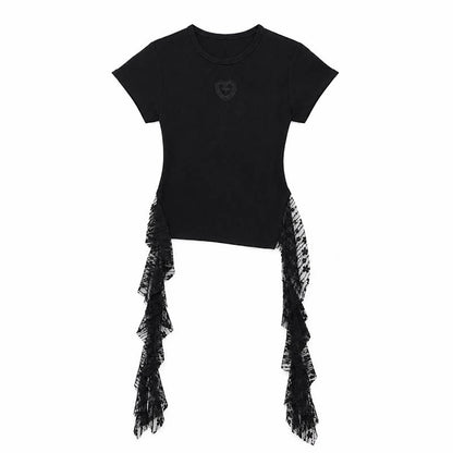 QIUQIU_STUDIO_Asymmetric_Hem_Lace_Panel_Cutout_Round_Neck_Women&