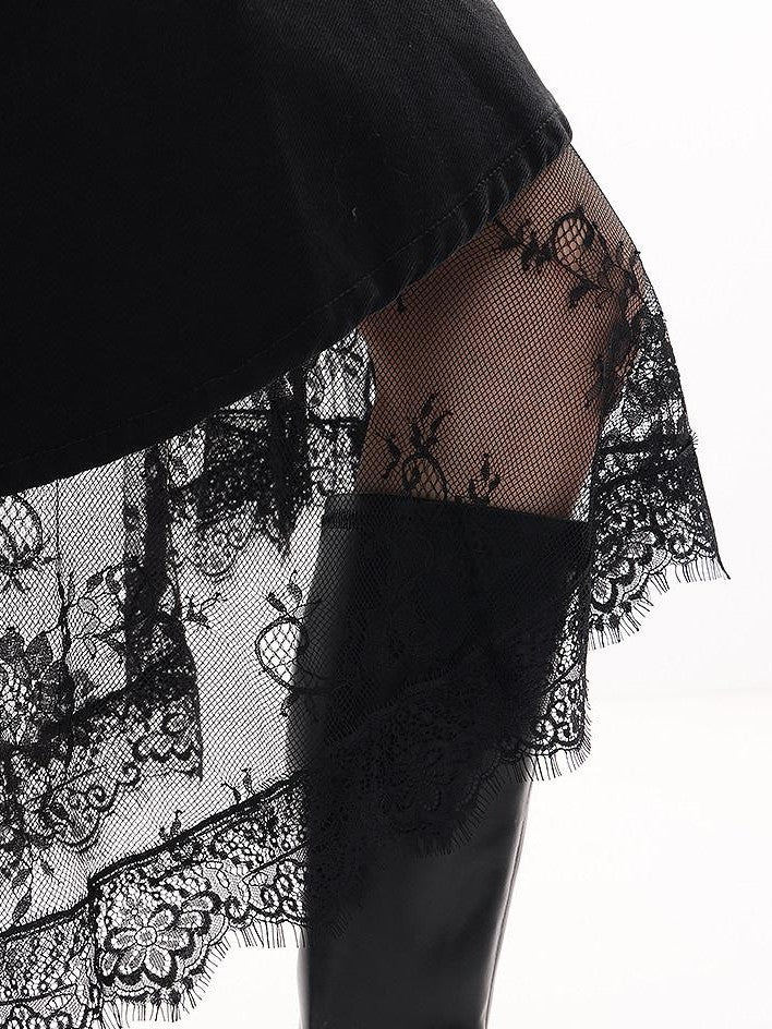 QIUQIU STUDIO Asymmetric Hem Lace Patchwork A Line Women&