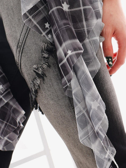 QIUQIU STUDIO Asymmetric Hem Plaid Patchwork Women&
