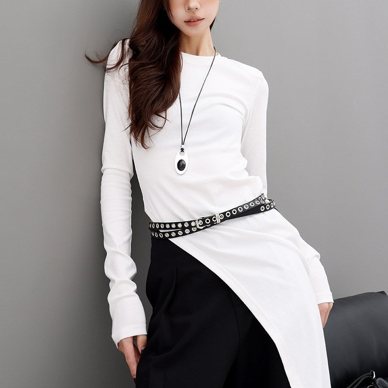 QIUQIU_STUDIO_Asymmetric_Side_Slit_Crewneck_Women&