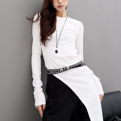 QIUQIU_STUDIO_Asymmetric_Side_Slit_Crewneck_Women&