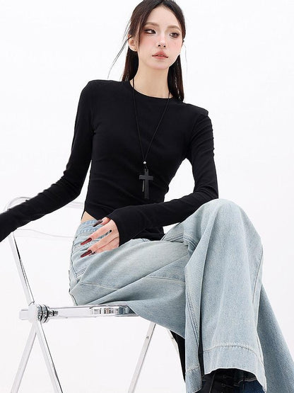QIUQIU STUDIO Asymmetric Side Slit Crewneck Women&