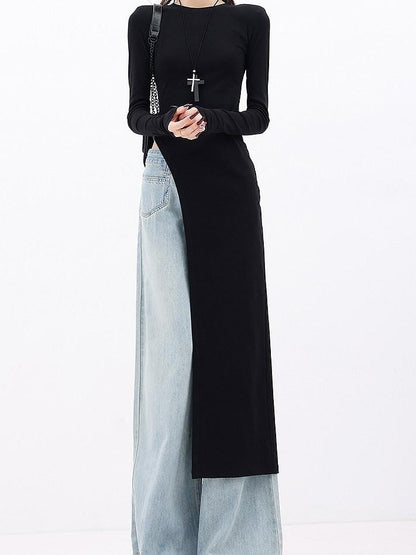 QIUQIU STUDIO Asymmetric Side Slit Crewneck Women&