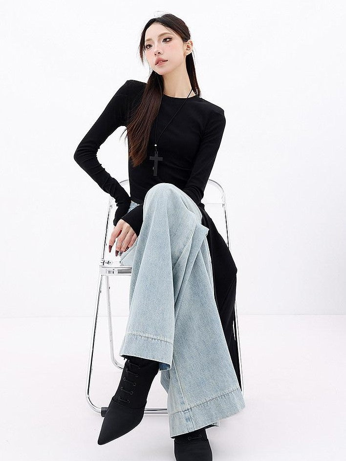 QIUQIU STUDIO Asymmetric Side Slit Crewneck Women&