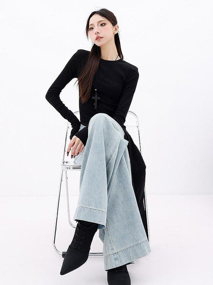 QIUQIU STUDIO Asymmetric Side Slit Crewneck Women&