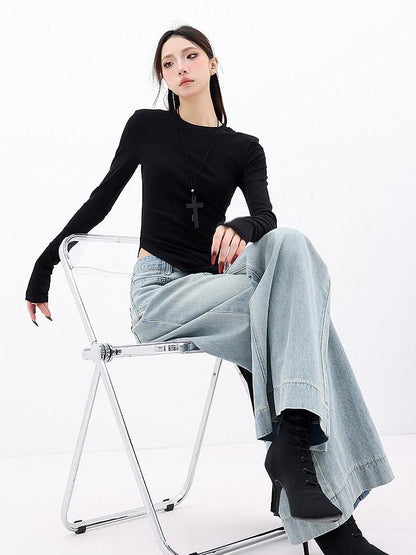 QIUQIU STUDIO Asymmetric Side Slit Crewneck Women&