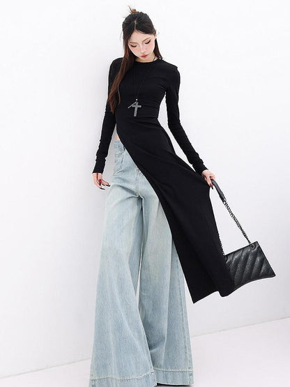 QIUQIU STUDIO Asymmetric Side Slit Crewneck Women&