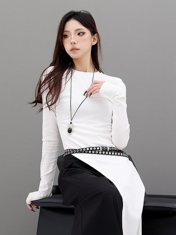 QIUQIU STUDIO Asymmetric Side Slit Crewneck Women&