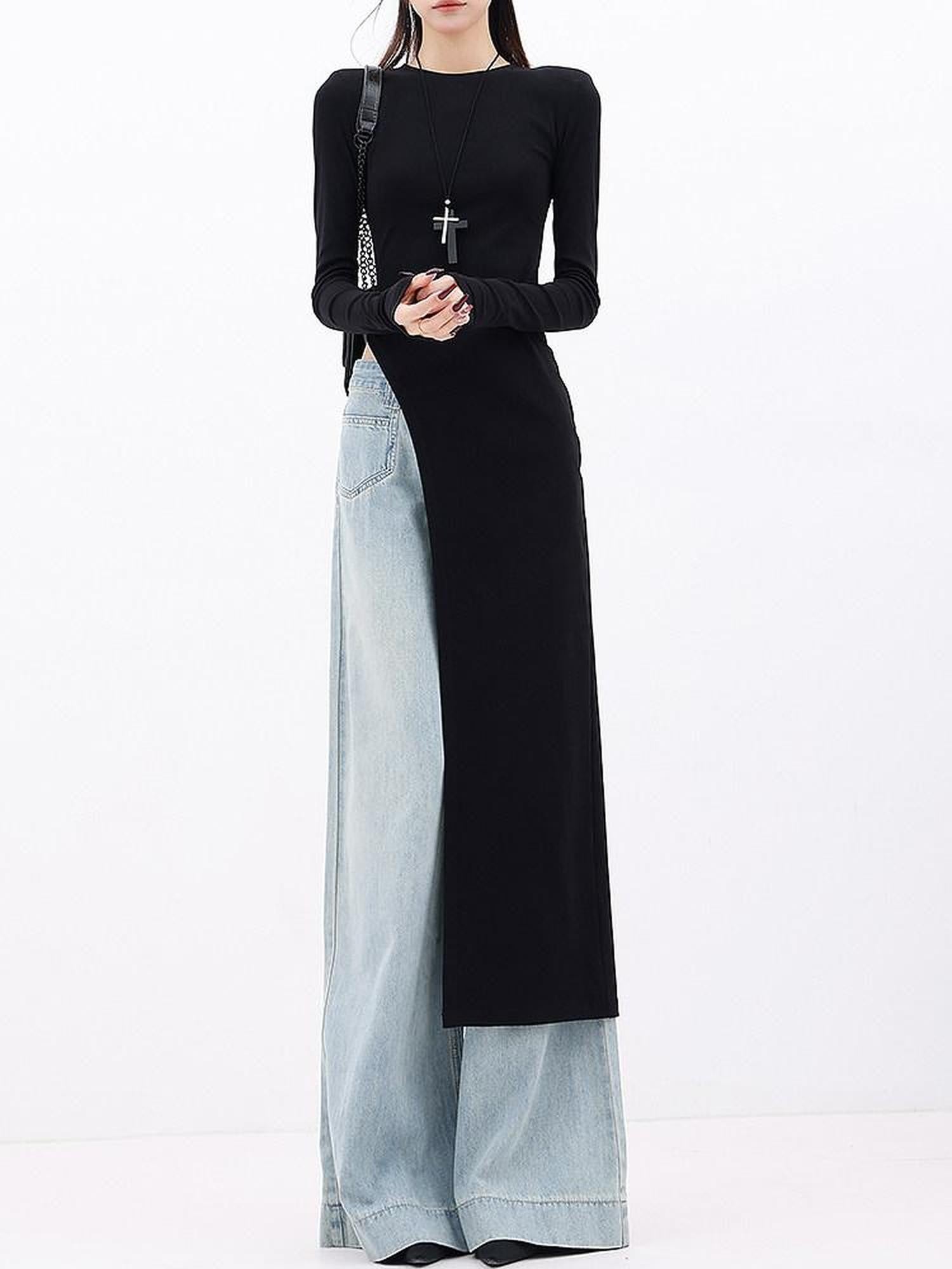 QIUQIU STUDIO Asymmetric Side Slit Crewneck Women&
