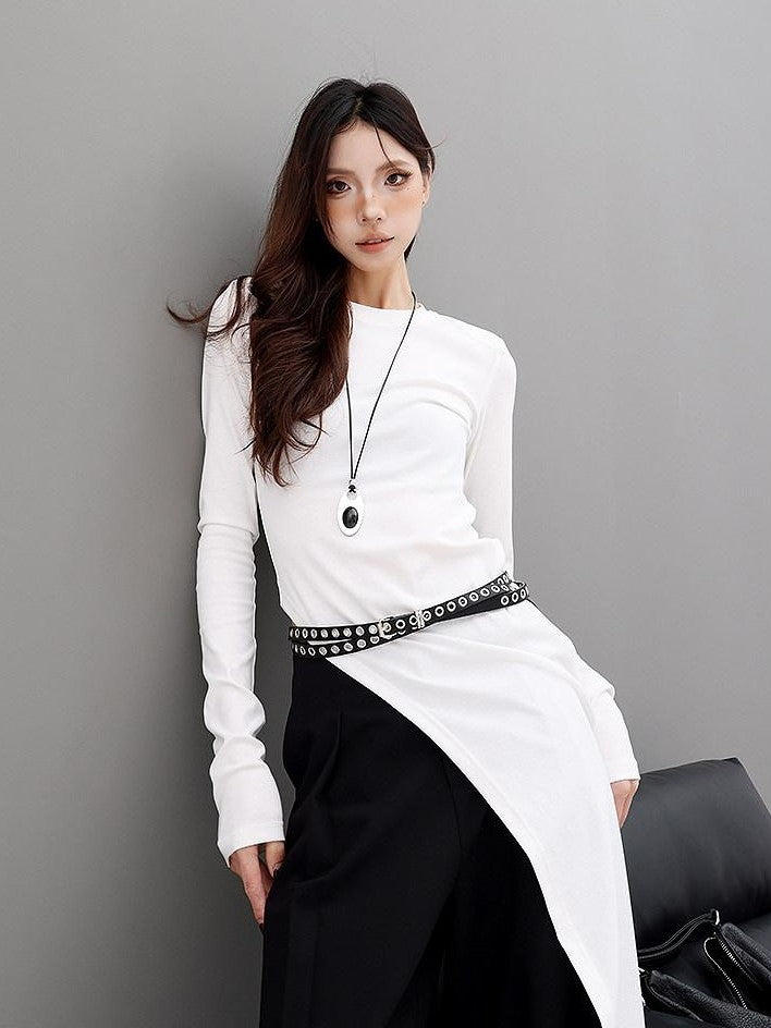 QIUQIU STUDIO Asymmetric Side Slit Crewneck Women&