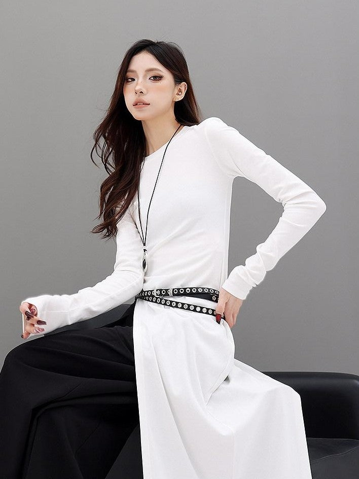QIUQIU STUDIO Asymmetric Side Slit Crewneck Women&