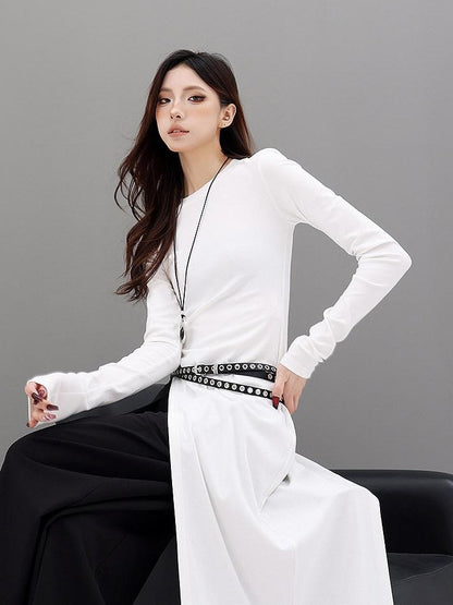 QIUQIU STUDIO Asymmetric Side Slit Crewneck Women&