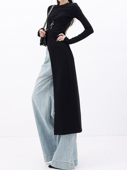 QIUQIU STUDIO Asymmetric Side Slit Crewneck Women&