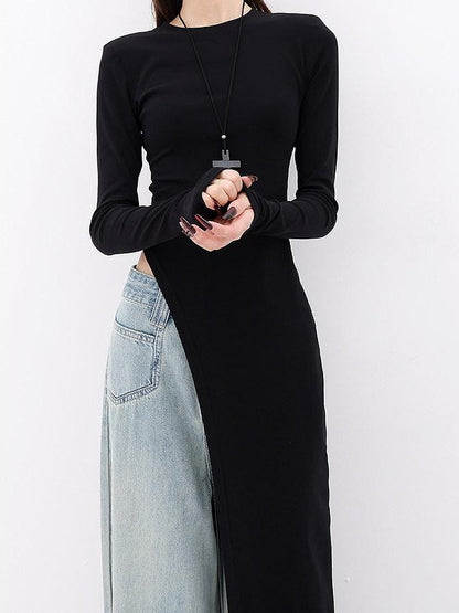 QIUQIU STUDIO Asymmetric Side Slit Crewneck Women&
