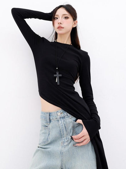 QIUQIU STUDIO Asymmetric Side Slit Crewneck Women&