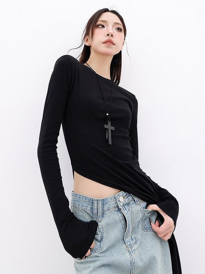 QIUQIU STUDIO Asymmetric Side Slit Crewneck Women&
