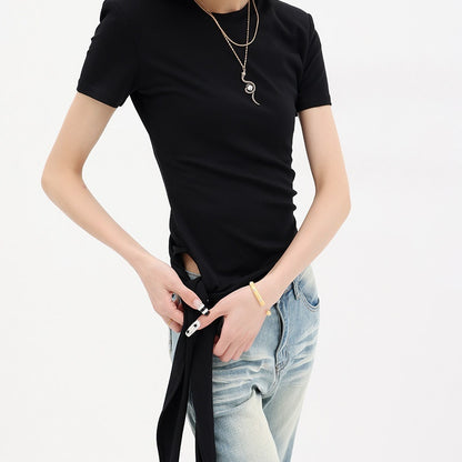 QIUQIU_STUDIO_Asymmetric_Tie_Round_Neck_Women&